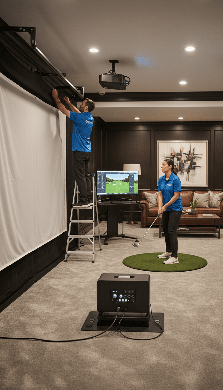 Professional installation of golf simulator equipment and calibration